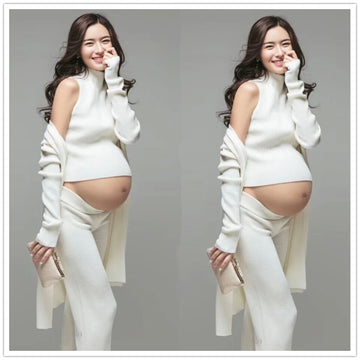 Mqtime Maternity Photography Props knitted cotton maternity set clothes 3sets pregnant outfits fancy pregnancy photo props shoot